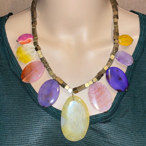 Anthropologie Mimi Scholer Agate Stone Statement Necklace - Picture 1 of 3
